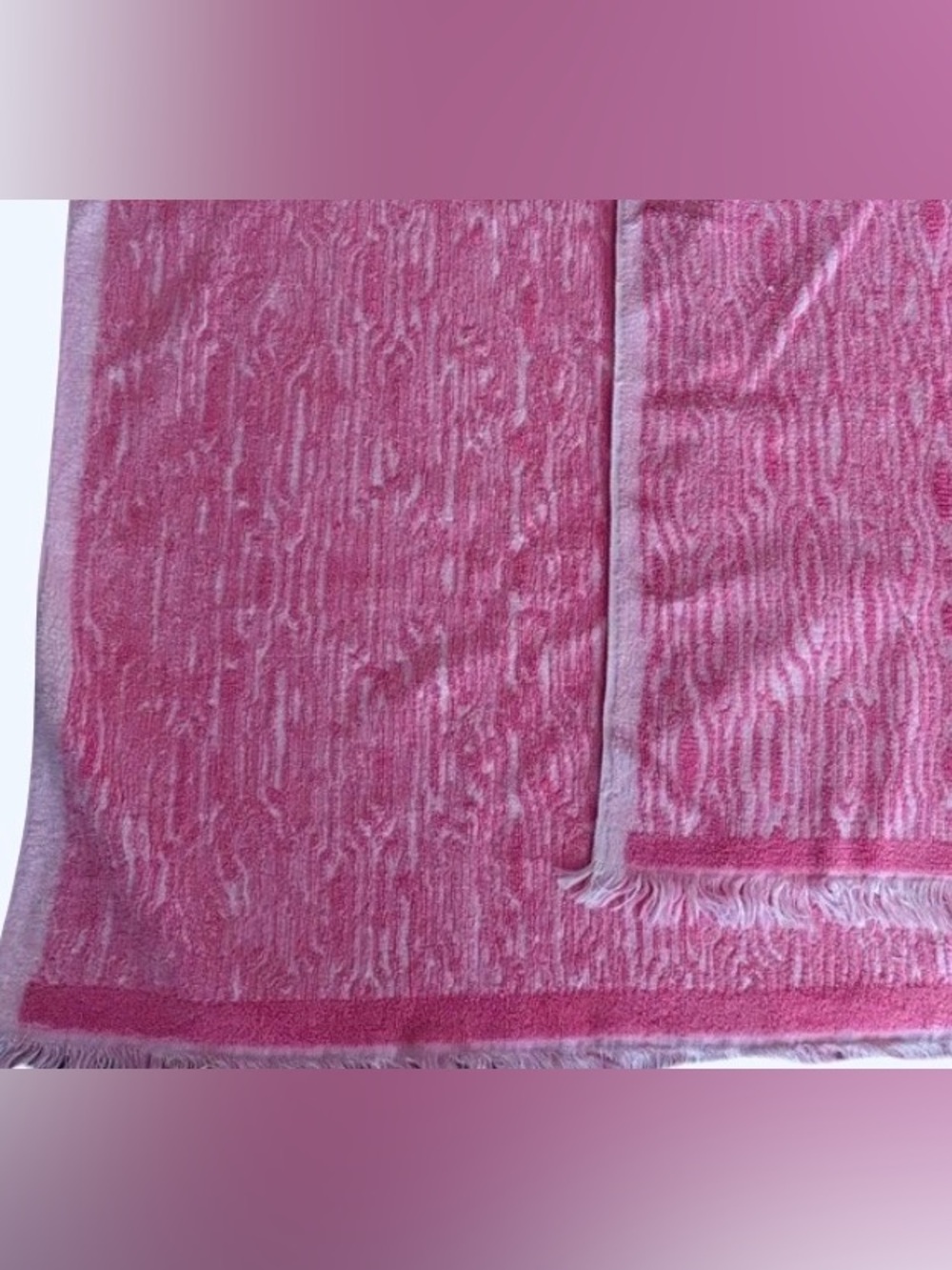 VTG Mod Hippie Fieldcrest Hot Pink Sculpted Fringed Towel Set Bath Hand MCM - Picture 5 of 9